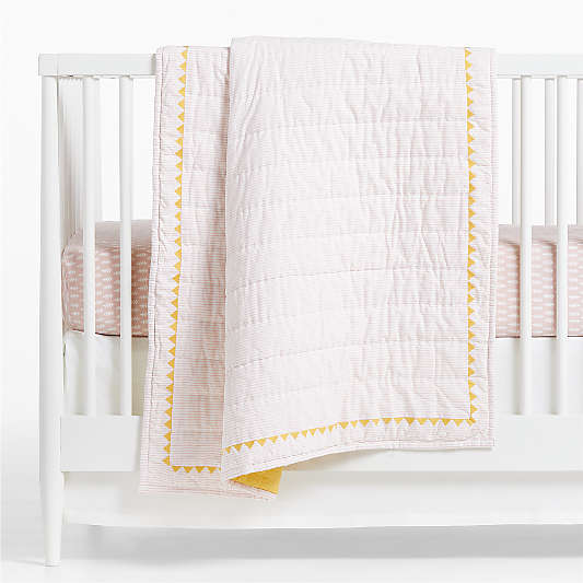 Mohin Pink Striped Baby Crib Quilt with Fringe by John Robshaw