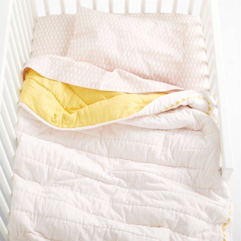 Mohin Pink Striped Baby Crib Quilt with Fringe by John Robshaw
