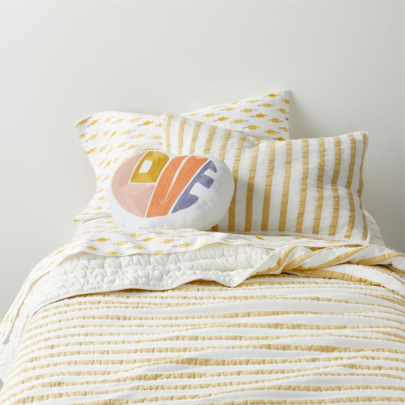 Yellow Striped Waffle Weave Organic Cotton Kids Twin Quilt