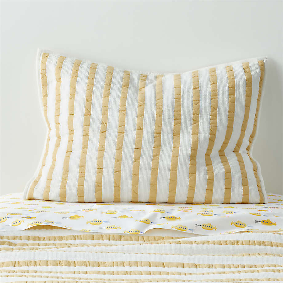 Organic Modern Yellow Stripe Waffle Weave Kids Pillow Sham +