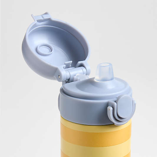 Yellow Striped Insulated Stainless Steel Kids Water Bottle with Straw and Leak-Proof Lid