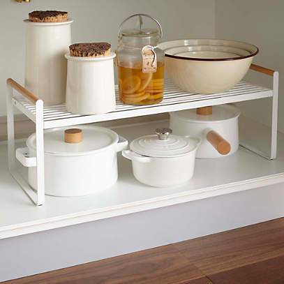 Tosca White Steel and Ash Wood Countertop Organizer Rack