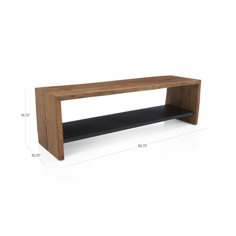 View Yukon Warm Acacia Live Edge Solid Wood Storage Entryway Bench with Shelf - image 2 of 18