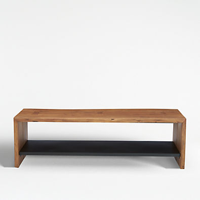 View Yukon Warm Acacia Live Edge Solid Wood Storage Entryway Bench with Shelf details