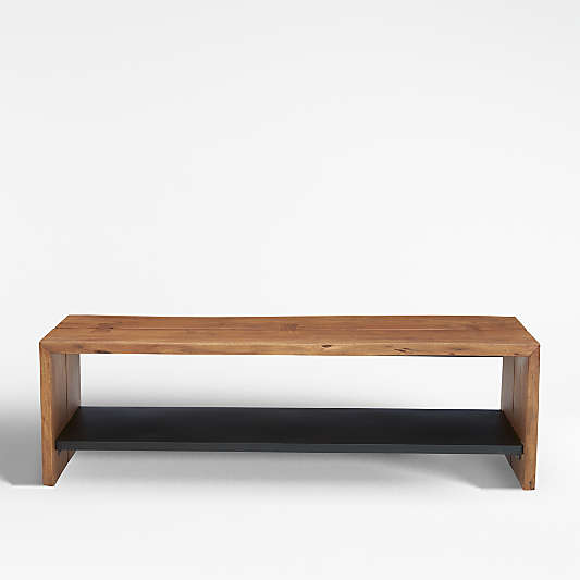 Yukon Warm Acacia Live Edge Solid Wood Storage Entryway Bench with Shelf