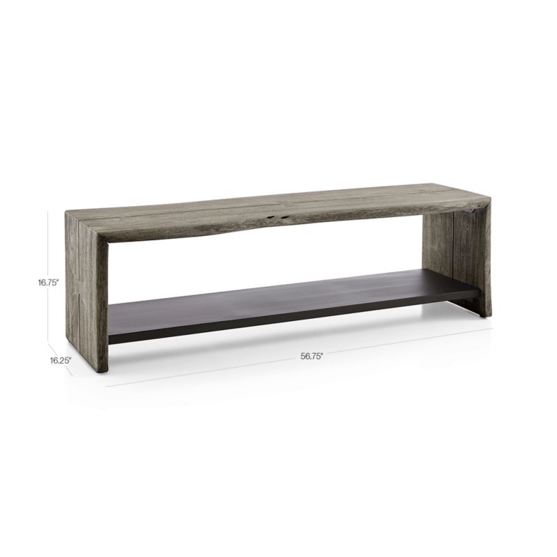 Yukon Weathered Grey Live Edge Solid Wood Storage Entryway Bench with Shelf