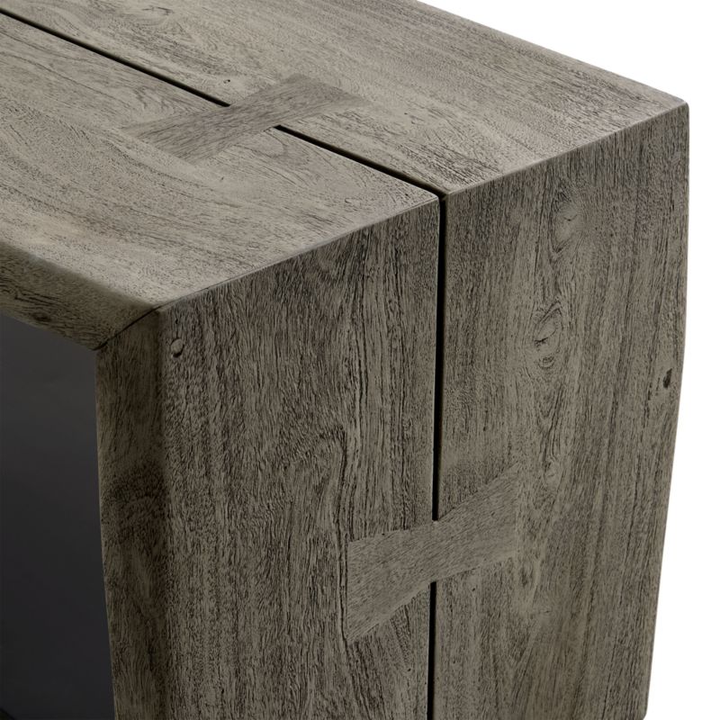 Yukon Weathered Grey Live Edge Solid Wood Storage Entryway Bench with Shelf