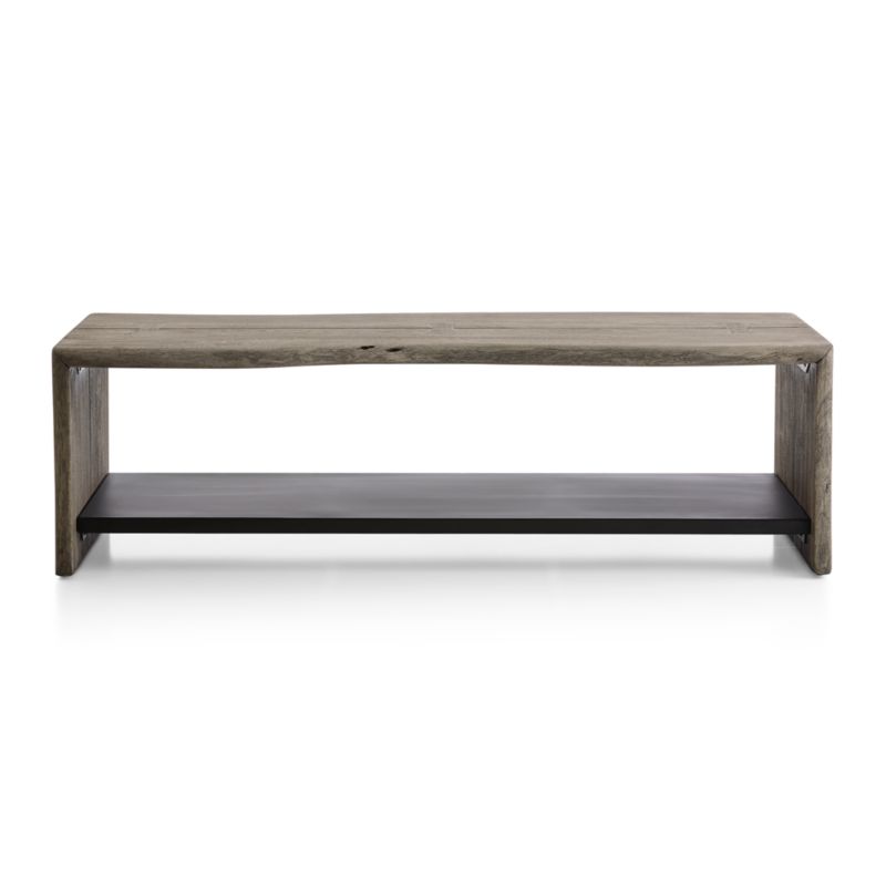 Yukon Weathered Grey Live Edge Solid Wood Storage Entryway Bench with Shelf