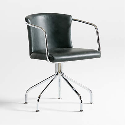 Yves Dark Green Blue Leather Swivel Office Chair