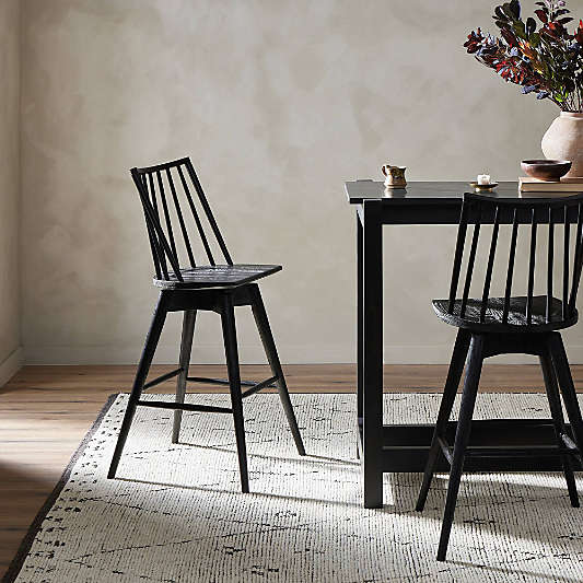 Zane Black Solid Oak Swivel Bar Stool