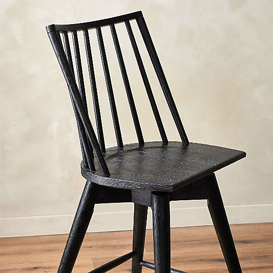 Zane Black Solid Oak Swivel Counter Stool