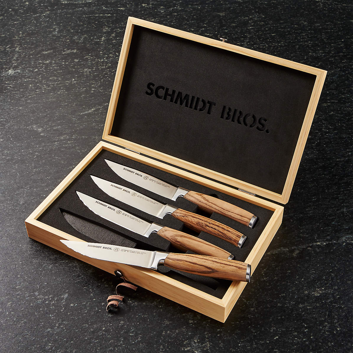 Schmidt Brothers Cutlery Zebra Wood 4-Piece Jumbo Steak Knife Set