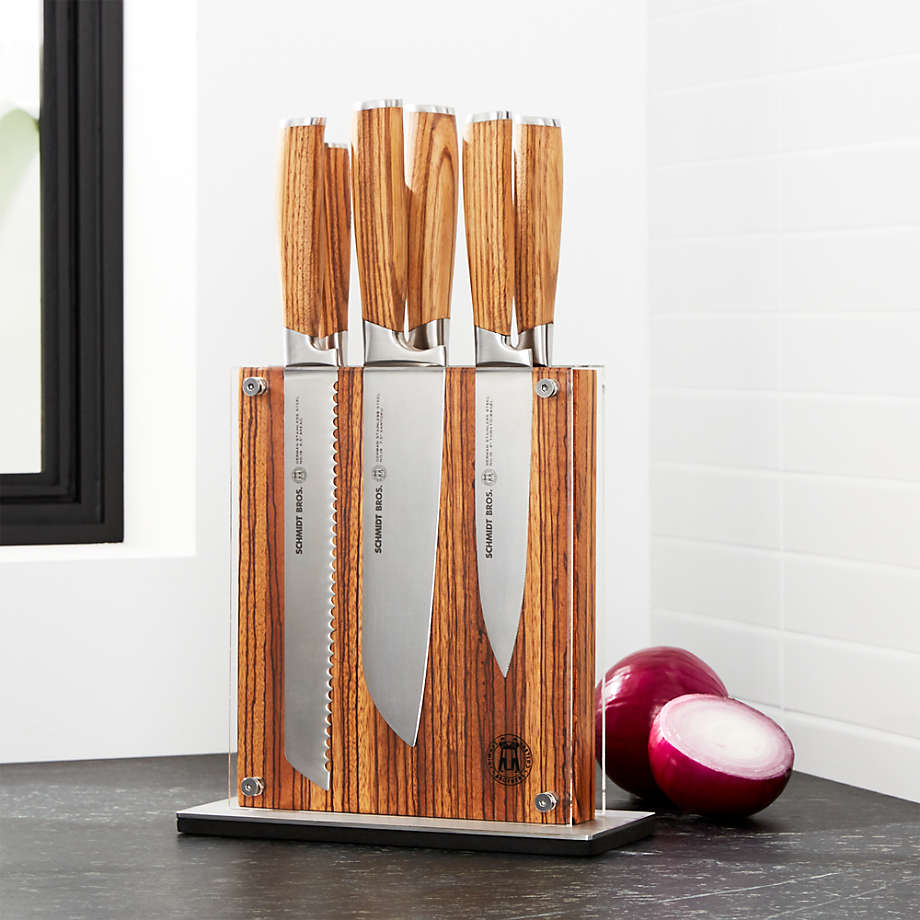 crateandbarrel.com | Schmidt Brothers ® 7-Piece Zebra Wood Knife Block Set