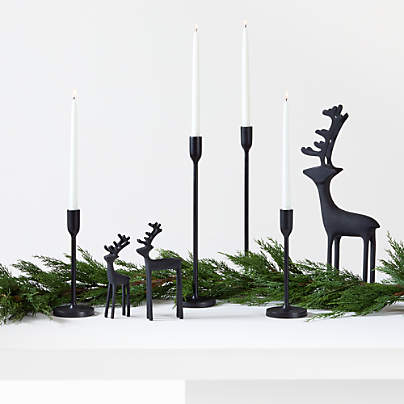 Zinc Reindeer and Taper Holder Holiday Tablescape Set