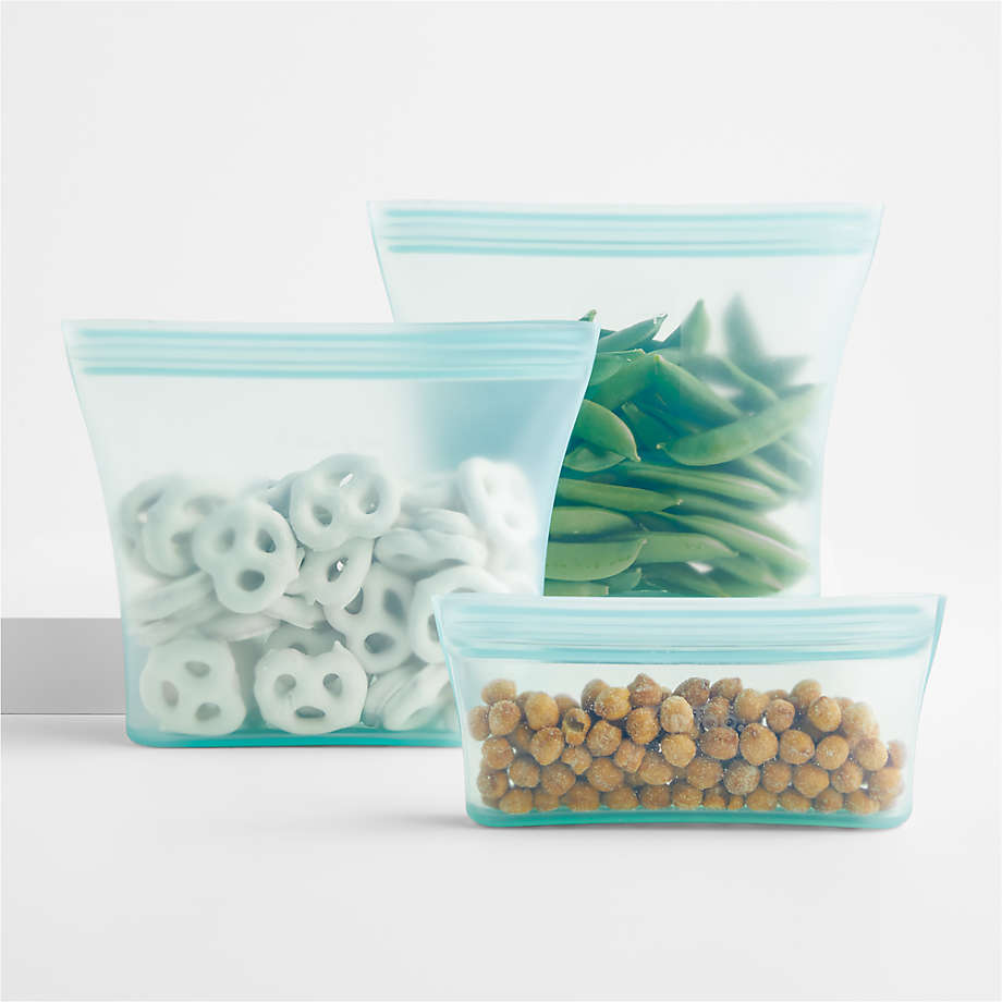 Zip Top Reusable Silicone Store & Serve Storage Bag Sets - Grey, Complete Set of 8