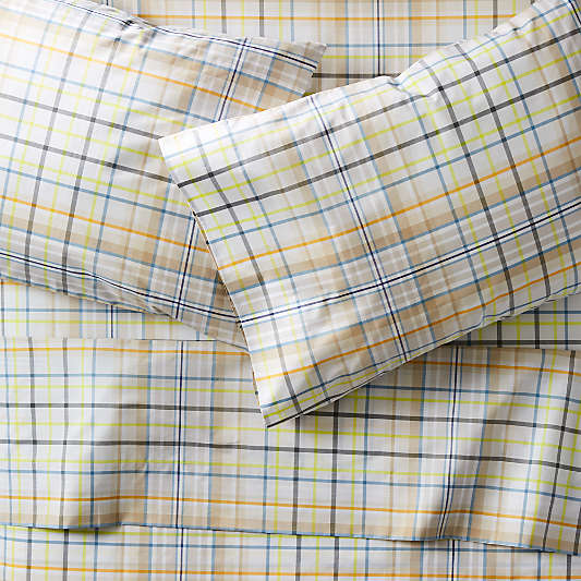 Organic Beige Plaid Full Sheet Set