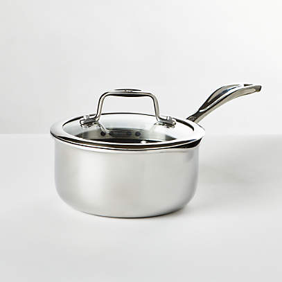 All-Clad d5 1.5 qt Brushed Stainless Steel Saucepan with Lid + Reviews |  Crate & Barrel