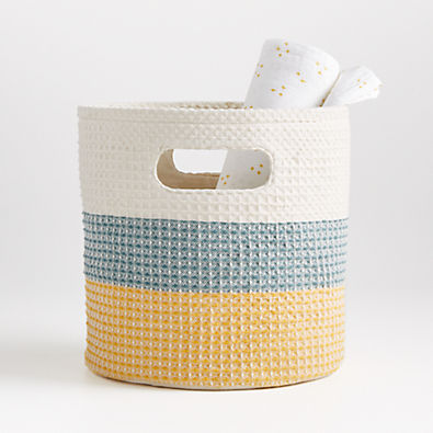 View Zyra Grey/Yellow Striped Storage Bin details