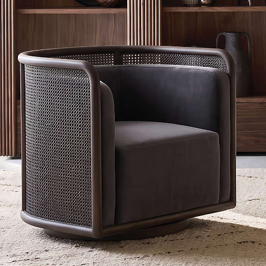 Fields Cane Back Charcoal Grey Swivel Accent Chair by Leanne Ford