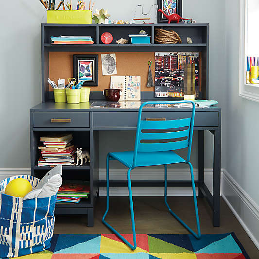 Parke Charcoal Wood 2-Drawer Kids Desk with Hutch