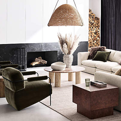 Homage Round White Oak Wood and Marble Coffee Table (44"-60")