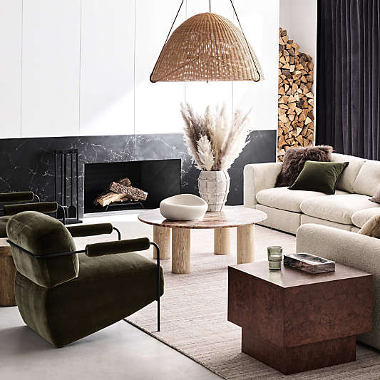 Homage Round White Oak Wood and Marble Coffee Table (44"-60")