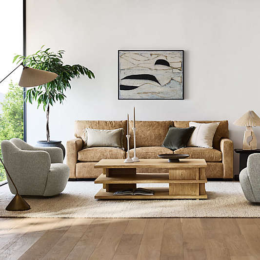 Stria Cerused Natural Oak Wood 56" Rectangular Storage Coffee Table