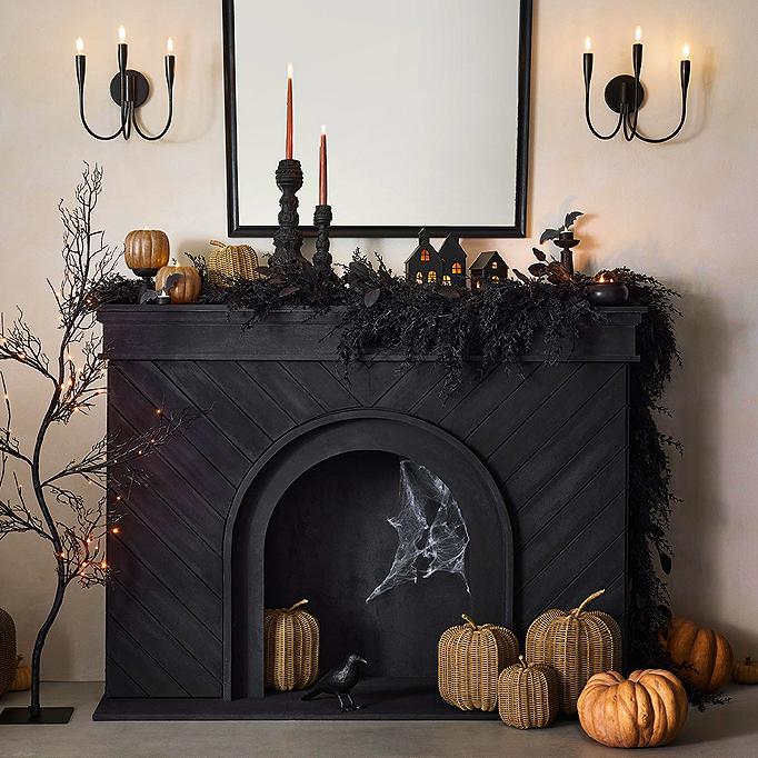 Faux Pre-Lit Black Branch Wreath 26"