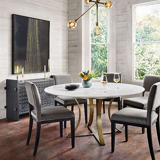 Damen 60" White Marble and Brass Round Pedestal Dining Table