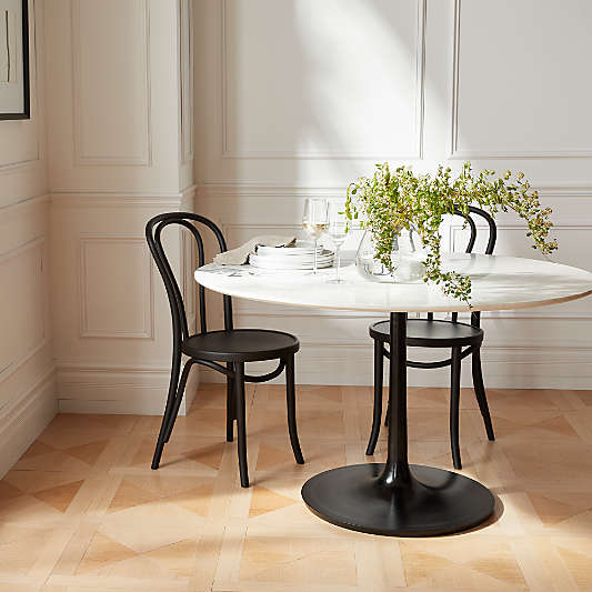 Nero 60" Oval White Marble Top Dining Table with Matte Black Base