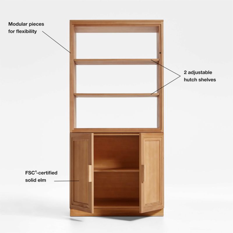 Calypso Natural Elm Modular Wood-Door Base and Bookshelf Hutch - image 6 of 13