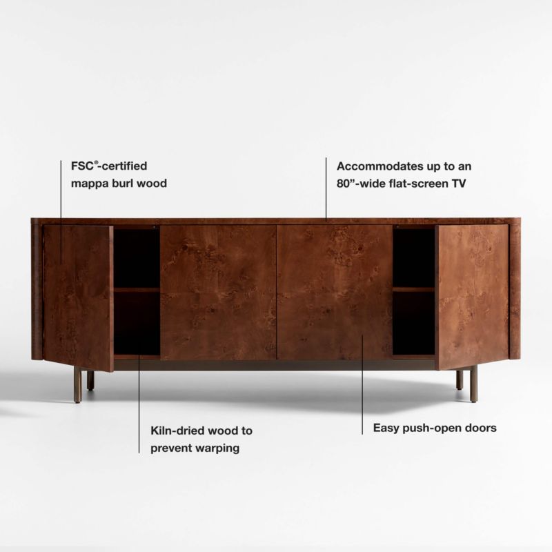 Mota 80" Dark Burl Wood Storage Media Console - image 4 of 11