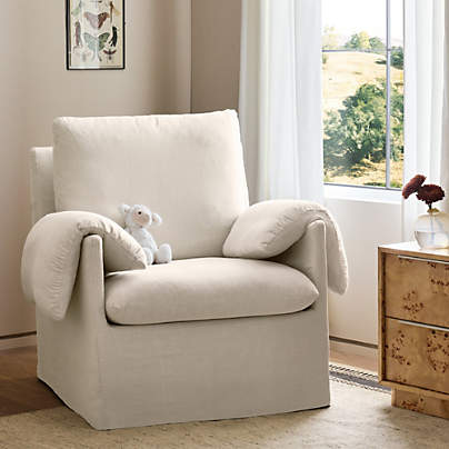 Piper Slipcovered Cream Nursery Glider Chair with Wood Base