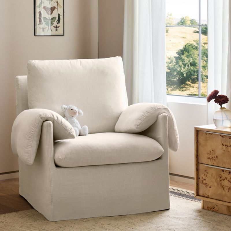 Piper Slipcovered Cream Nursery Glider Chair with Wood Base