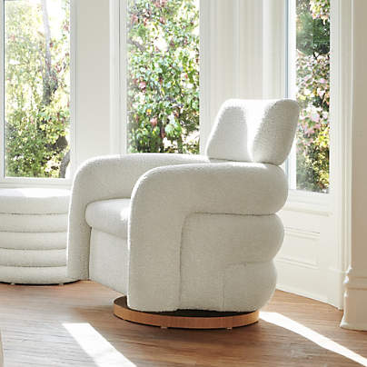 Snoozer Cream Boucle Nursery Swivel Glider Chair by Leanne Ford