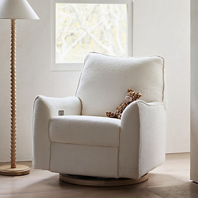 View Babyletto Sunday Performance Chantilly Fleece Nursery Power Glider Recliner Chair with Light Wood Base details