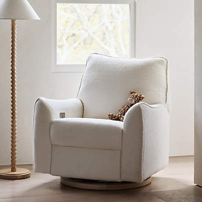 Babyletto Sunday Performance Chantilly Fleece Nursery Power Glider Recliner Chair with Light Wood Base