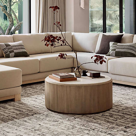 Troupe Marble and Natural Pine Wood Round Coffee Table (36"-56")