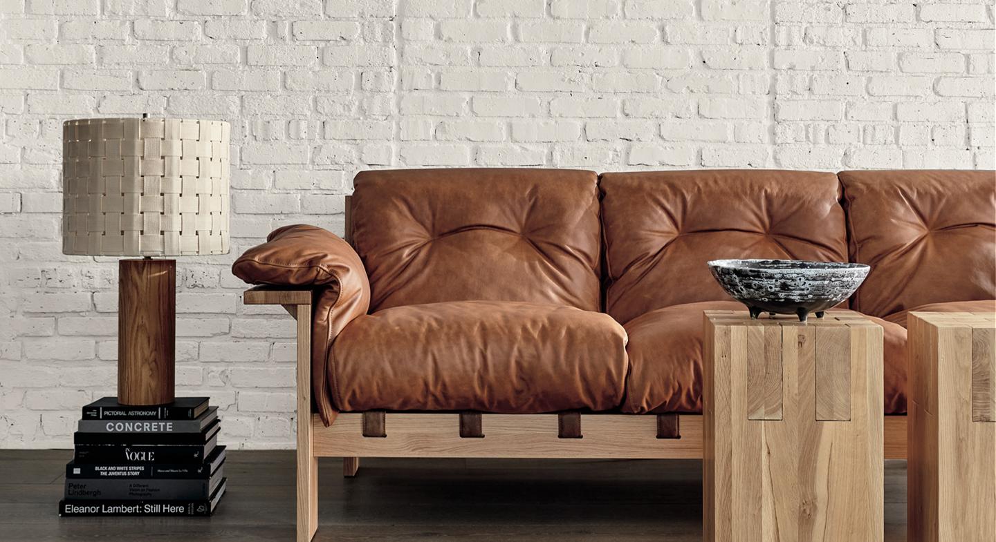 shinola runwell wood frame leather sofa