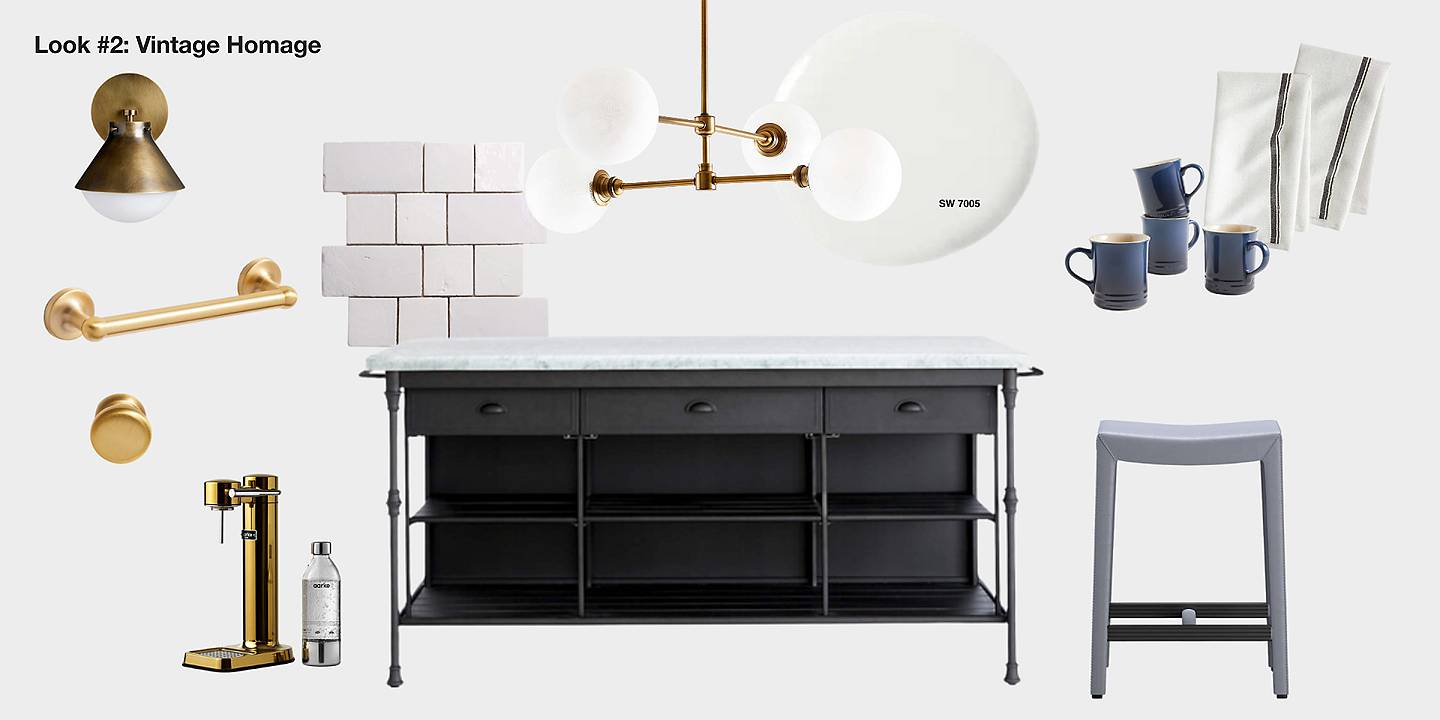 French Kitchen island with gold and vintage details