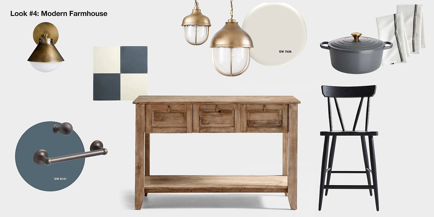 Basque kitchen island with modern farmhouse details