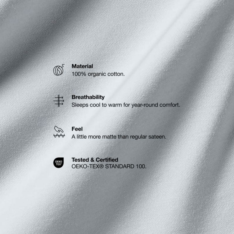 Serene Washed Organic Cotton Sateen Light Mist Blue Standard Pillowcases, Set of 2 - image 5 of 6