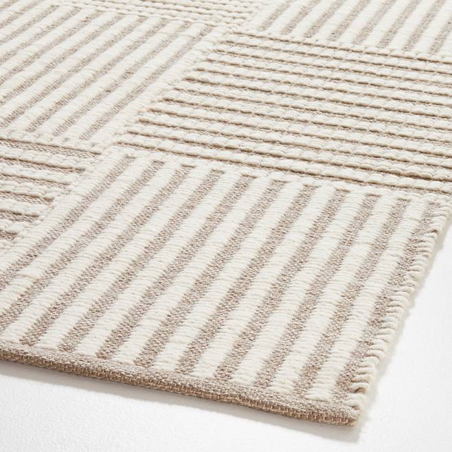 Flatweave Grid Wool and Cotton Light Grey Kids Area Rug 6x9 Crate & Kids