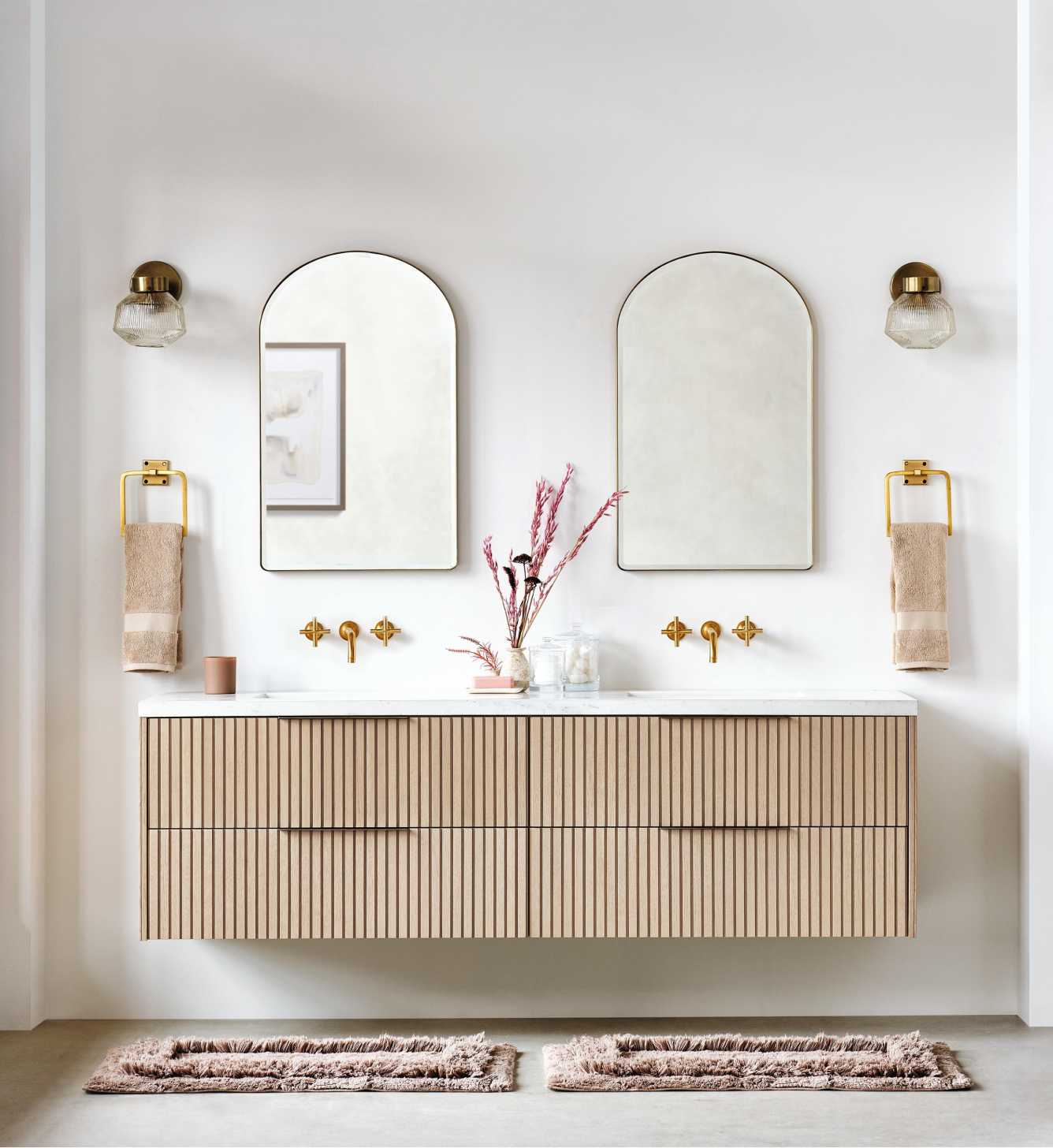 Carmen Tall White Marble Shelf and Black Ash Wood Bathroom Storage