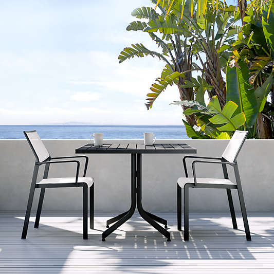 Outdoor Dining Set: Lanai White Mesh Square Dining Chairs and Lanai Square Fliptop Dining Table