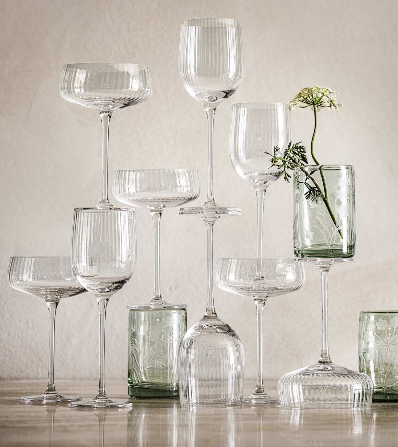 different types of glasses stacked