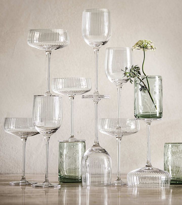 different types of glasses stacked