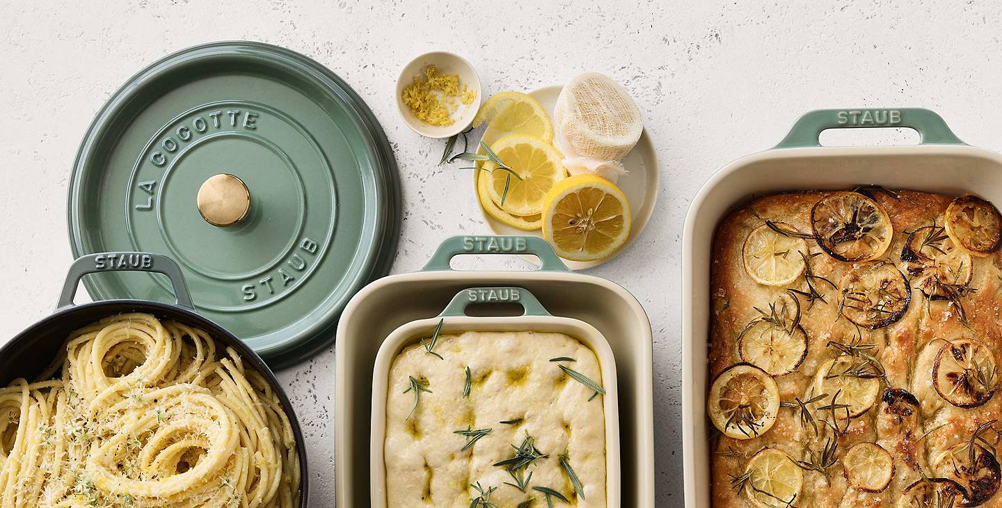 Assorted Staub bakeware dishes