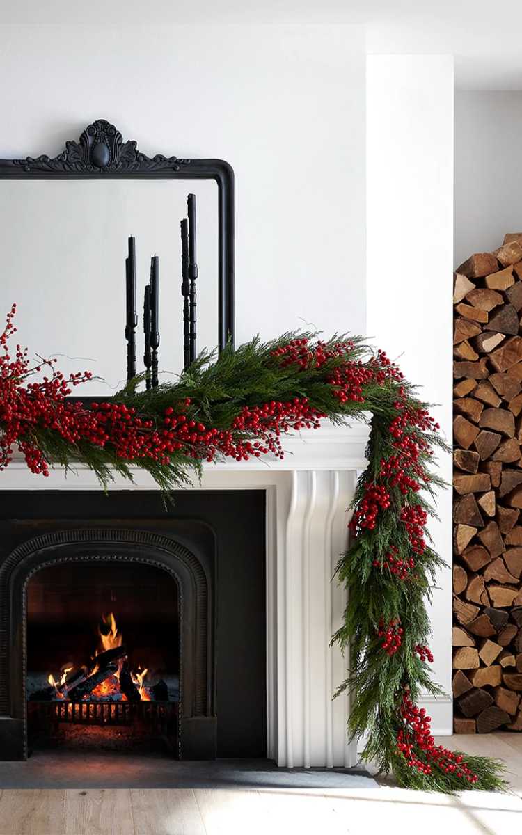 Holiday Garland-red Berry Garland-holiday Mantel Decor-christmas