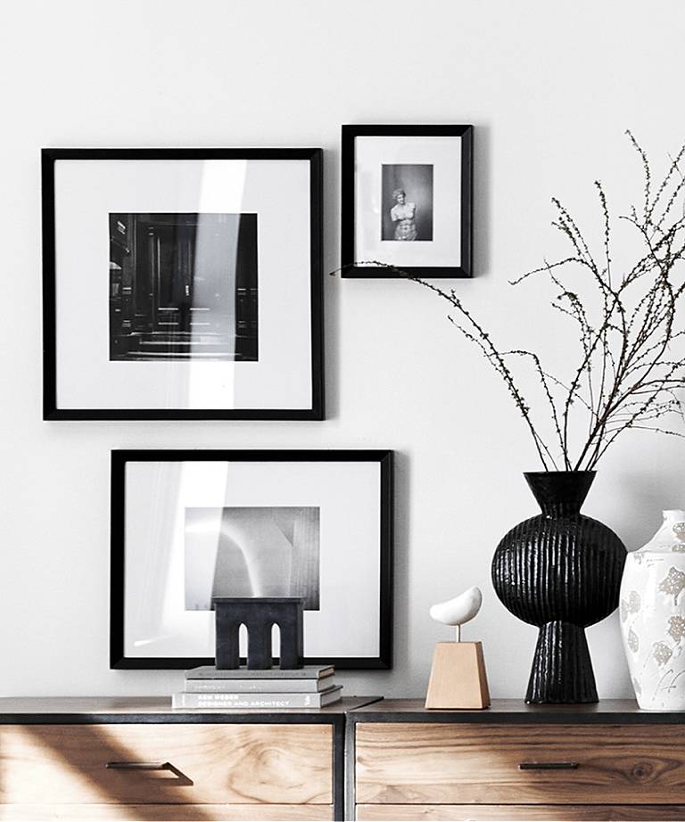 Gallery Perfect Set of 9 Piece White Square Photo Frames with Double White  Mat Wall Gallery Kit. Includes: Hanging Template, Art Prints and Hanging